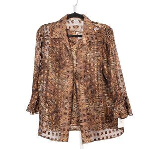 Leopard Print Sheer Y2K Blouse Set L NEW Brown Tank Boho Festival Fairy Gold